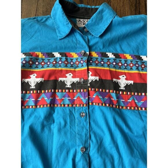 ADOBE ROSE WESTERN BUTTON DOWN SHIRT WOMEN'S AZTEC ACCENTS RODEO...MEDIUM - Picture 2 of 8